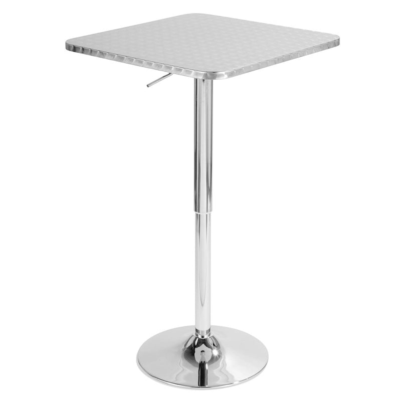 LumiSource Bistro 25.5in Adjustable Bar Table | Contemporary Brushed Aluminum and Chrome | Kitchen & Dining Room | Model BT-TLBISTRO23SQ