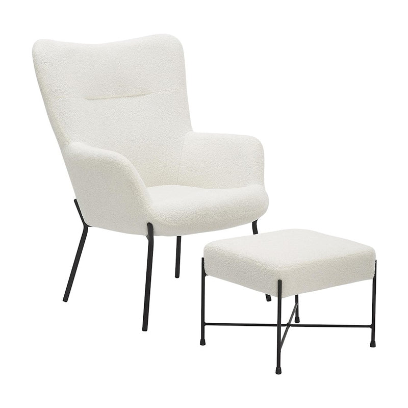 LumiSource Izzy Lounge Chair & Ottoman Set | Black Metal & White Sherpa | Living Room | 28 x 31 x 38 in | Model C2-IZZYSHERPABKW