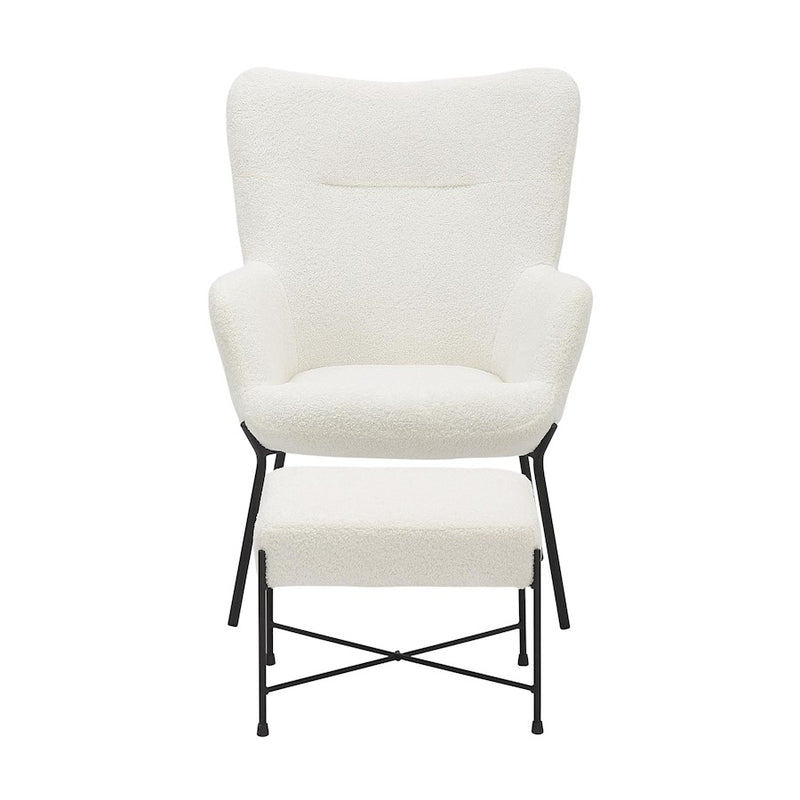 LumiSource Izzy Lounge Chair & Ottoman Set | Black Metal & White Sherpa | Living Room | 28 x 31 x 38 in | Model C2-IZZYSHERPABKW