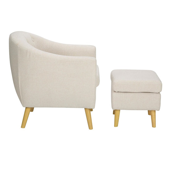 LumiSource Rockwell Chair/Ottoman Set, Natural Wood/Cream Fabric