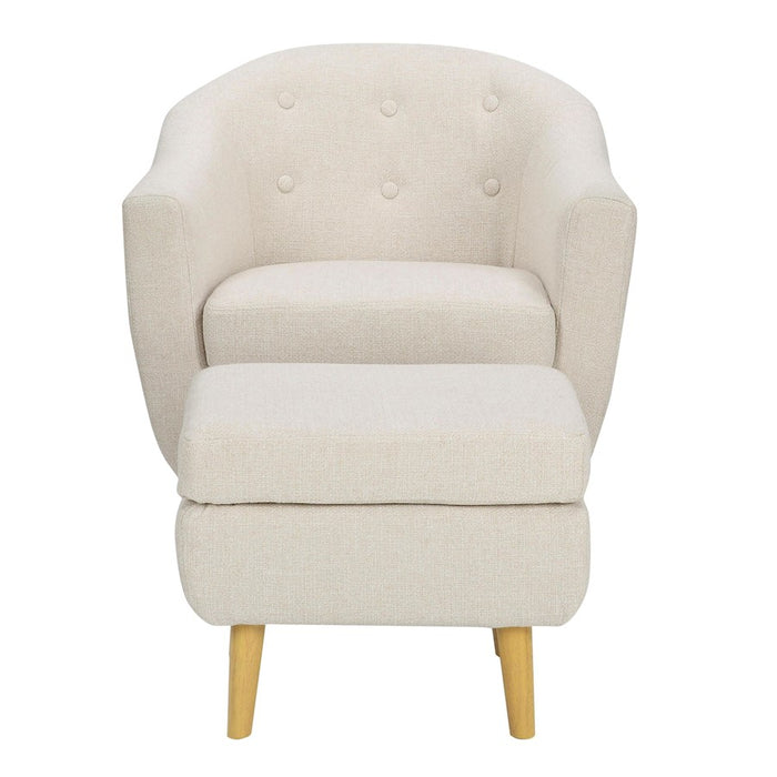 LumiSource Rockwell Chair/Ottoman Set, Natural Wood/Cream Fabric