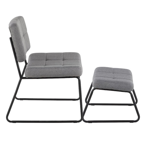 LumiSource Stout Lounge Chair + Ottoman, Black Steel/Grey Fabric