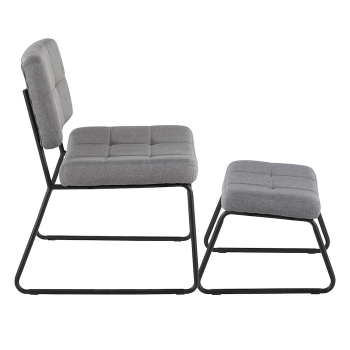 LumiSource Stout Lounge Chair + Ottoman, Black Steel/Grey Fabric