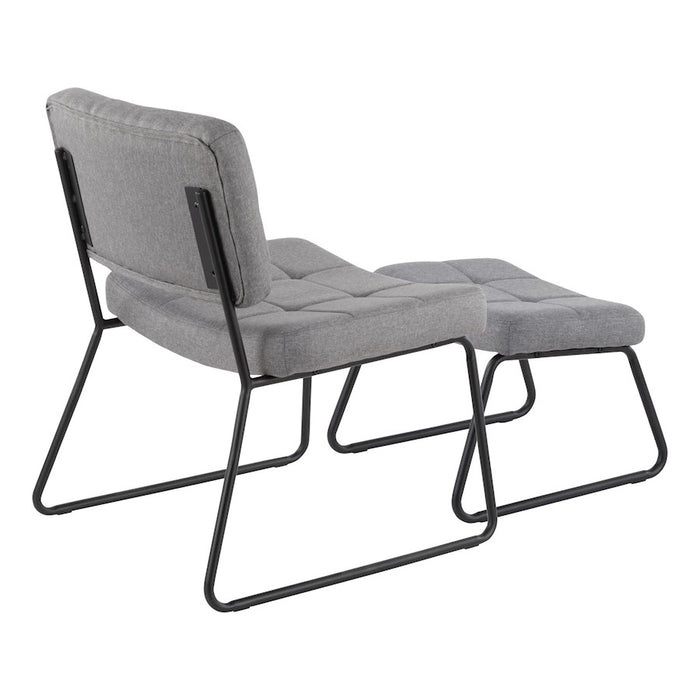 LumiSource Stout Lounge Chair + Ottoman, Black Steel/Grey Fabric