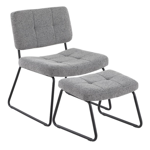 LumiSource Stout Lounge Chair + Ottoman, Black Steel/Grey Noise - C2-STOUTBKNGY
