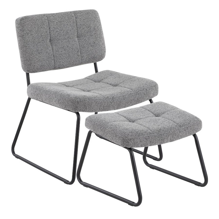 LumiSource Stout Lounge Chair + Ottoman, Black Steel/Grey Noise - C2-STOUTBKNGY
