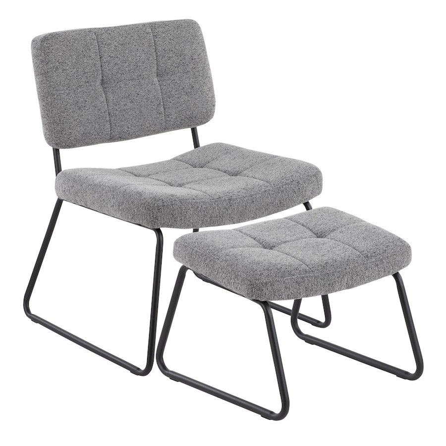 LumiSource Stout Lounge Chair + Ottoman, Black Steel/Grey Noise - C2-STOUTBKNGY