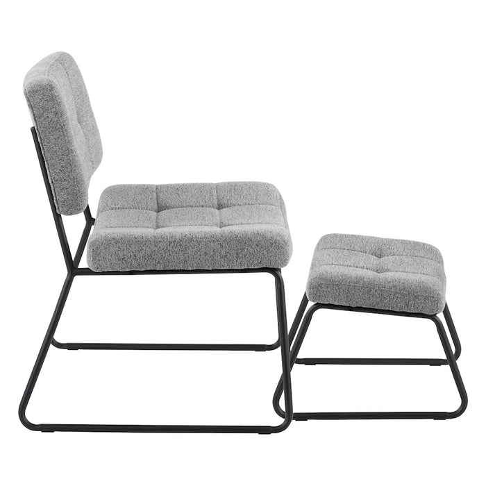 LumiSource Stout Lounge Chair + Ottoman, Black Steel/Grey Noise