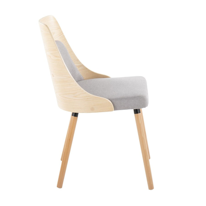 LumiSource Anabelle Chair, Set of 2, Natural Wood/Grey Fabric