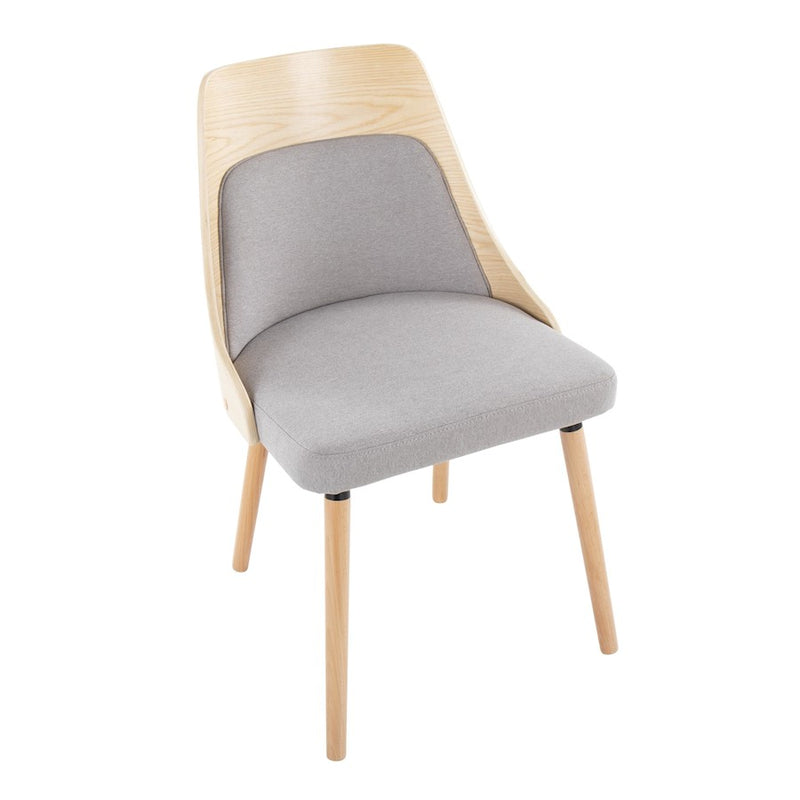 LumiSource Anabelle Chair, Set of 2, Natural Wood/Grey Fabric