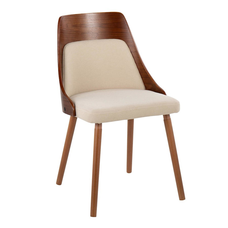 LumiSource Anabelle Chair, Set of 2, Walnut Wood/Cream Fabric