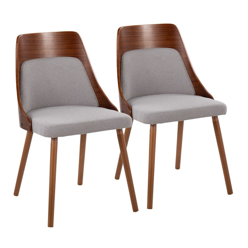 LumiSource Anabelle Dining Chair Set of 2 | Walnut Wood & Grey Fabric | Mid-Century Modern Dining Room | Model CH-ANBEL1WLGY2