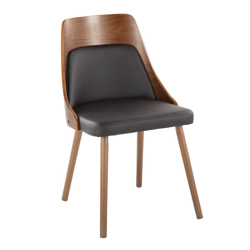LumiSource Anabelle Chair, Set of 2, Walnut Wood/Brown PU