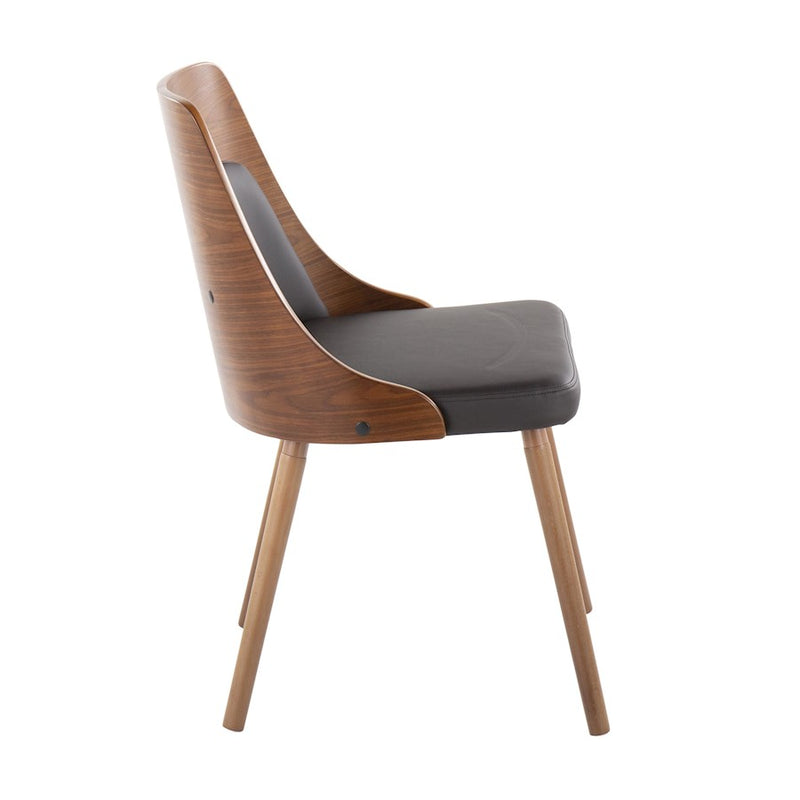 LumiSource Anabelle Chair, Set of 2, Walnut Wood/Brown PU