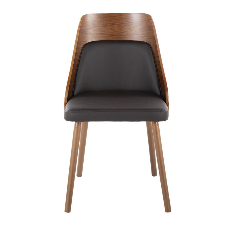 LumiSource Anabelle Dining Chair Set of 2 | Mid-Century Walnut Wood and Brown PU | Kitchen & Dining Room Seating | Model CH-ANBEL1WLPUBN2
