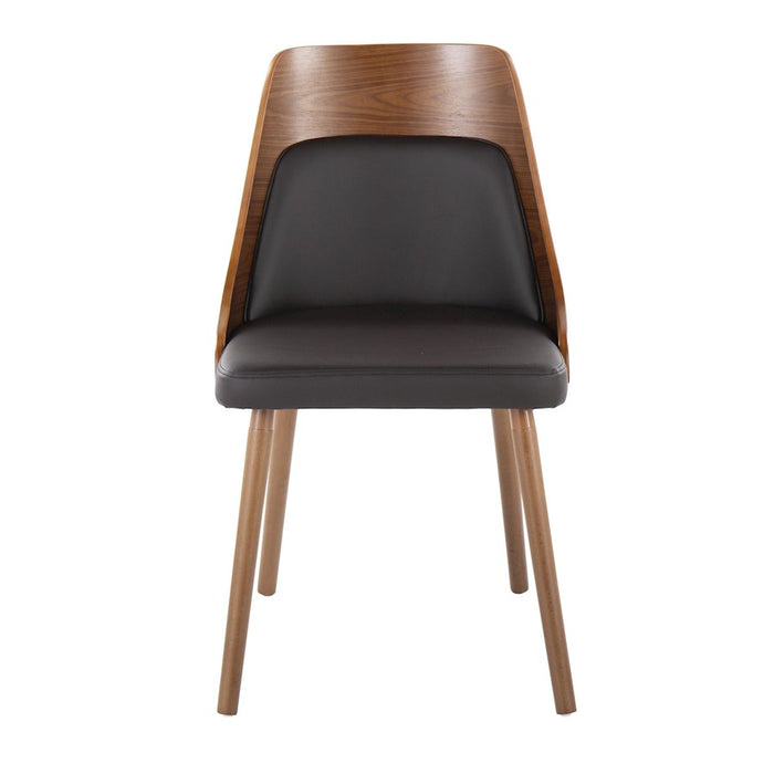 LumiSource Anabelle Chair, Set of 2, Walnut Wood/Brown PU