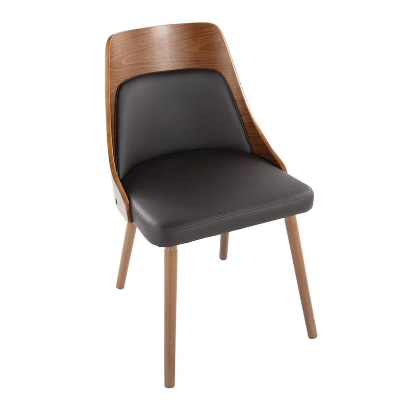 LumiSource Anabelle Chair, Set of 2, Walnut Wood/Brown PU