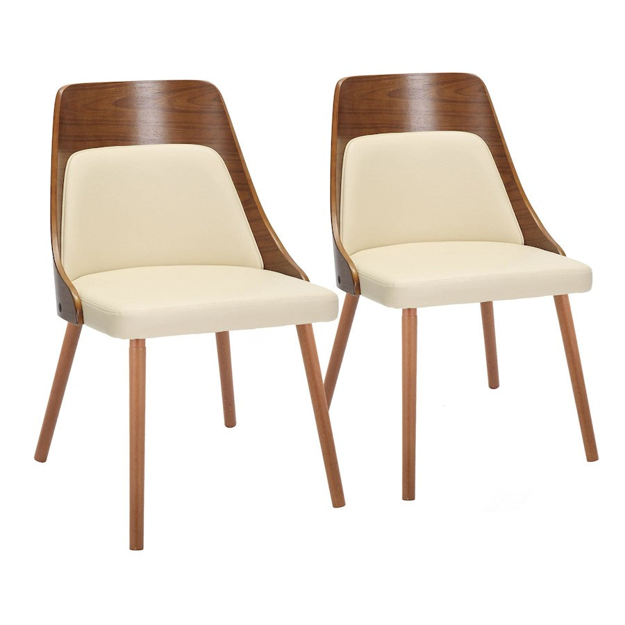 LumiSource Anabelle Chair, Set of 2, Walnut Wood/Cream PU - CH-ANBEL1WLPUCR2