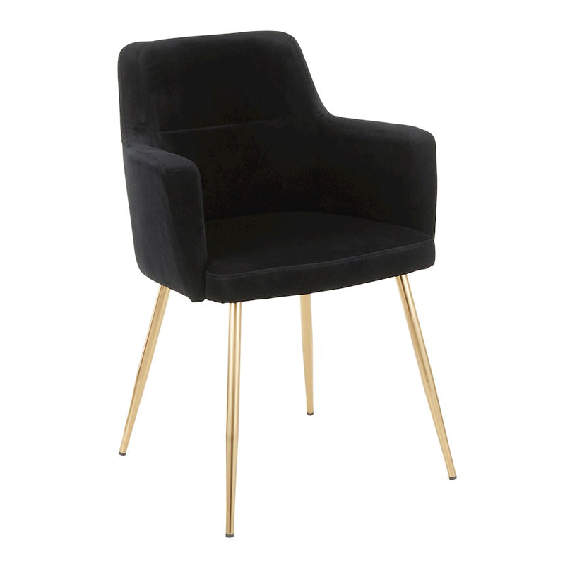 LumiSource Andrew Chair Set of 2 | Contemporary Gold Metal and Black Velvet | Living Room & Dining Room Seating | Model CH-ANDRWAUVBK2