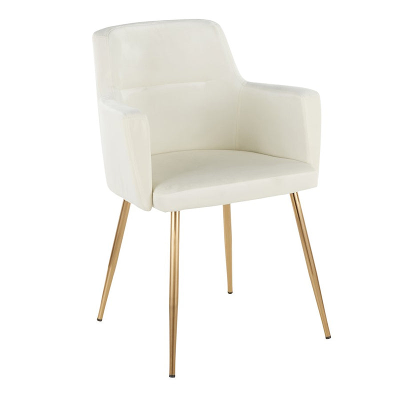 LumiSource Andrew Chair Set of 2 | Contemporary Gold Metal and Cream Velvet | Living Room & Dining Room Seating | Model CH-ANDRWAUVCR2
