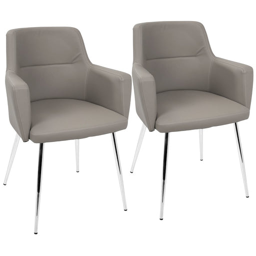 LumiSource Andrew Dining Chair (Set of 2) | Contemporary Grey Fabric and Chrome Metal | Kitchen & Dining Room Seating | Model CH-ANDRWGY2