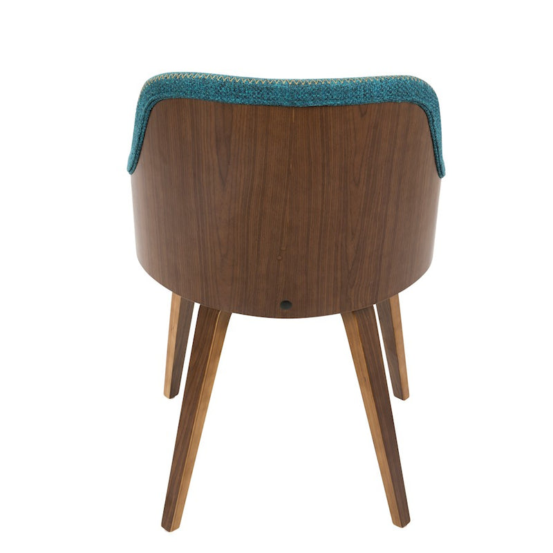 LumiSource Bacci Dining Chair | Mid-Century Walnut Wood and Teal Fabric | Living Room & Kitchen Accent Seating | 21 x 20 x 31 in | Model CH-BCCIWL-TL