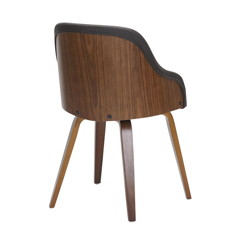 LumiSource Bacci Dining Chair | Mid-Century Walnut Wood and Brown PU Leather | Dining Room & Living Room Accent | Model CH-BCCIWLPUBN