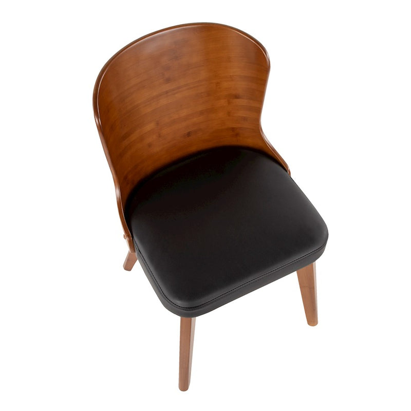 LumiSource Bocello Dining Chair | Mid-Century Walnut Bamboo and Black Faux Leather | Living Room & Entryway Accent Seating | Model CH-BCLLOWL-BK