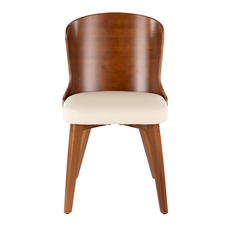 LumiSource Bocello Dining Chair | Mid-Century Walnut Bamboo and Cream Faux Leather | Living Room & Entryway Accent Seating | Model CH-BCLLOWL-CR
