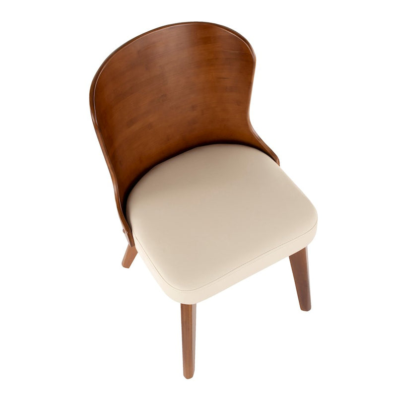 LumiSource Bocello Dining Chair | Mid-Century Walnut Bamboo and Cream Faux Leather | Living Room & Entryway Accent Seating | Model CH-BCLLOWL-CR