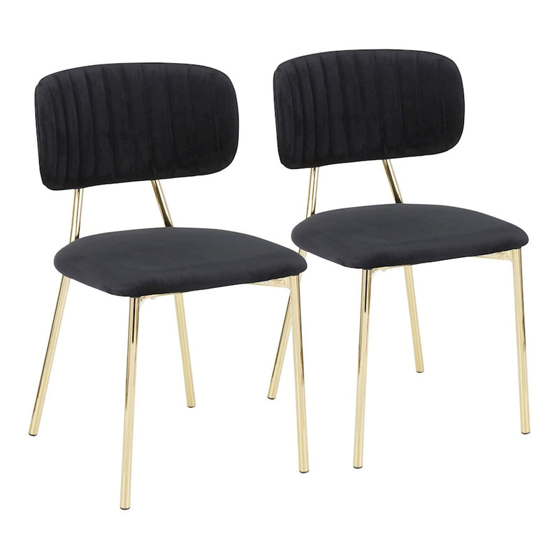 LumiSource Bouton Chair (Set of 2) | Glam Gold Metal and Black Velvet | Living Room & Dining Accent Seating | 19 x 18 x 32 in | Model CH-BOUTONAUVBK2
