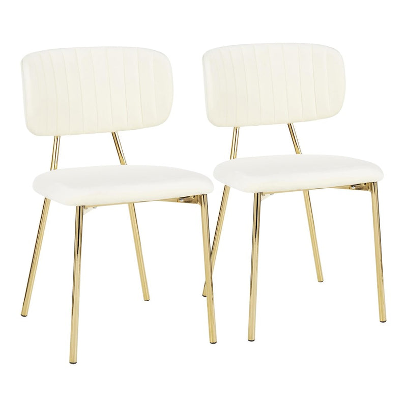 LumiSource Bouton Chair Set of 2 | Glam Gold Metal and Cream Velvet | Dining Room & Living Room Accent | 20.5 x 18 x 32 in | Model CH-BOUTONAUVCR2