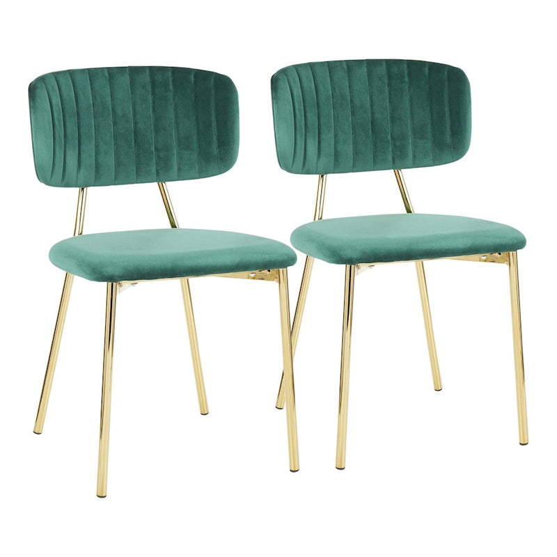 LumiSource Bouton Chair Set of 2 | Glam Gold Metal and Green Velvet | Dining Room & Living Room Accent | 20.5 x 18 x 32 in | Model CH-BOUTONAUVGN2