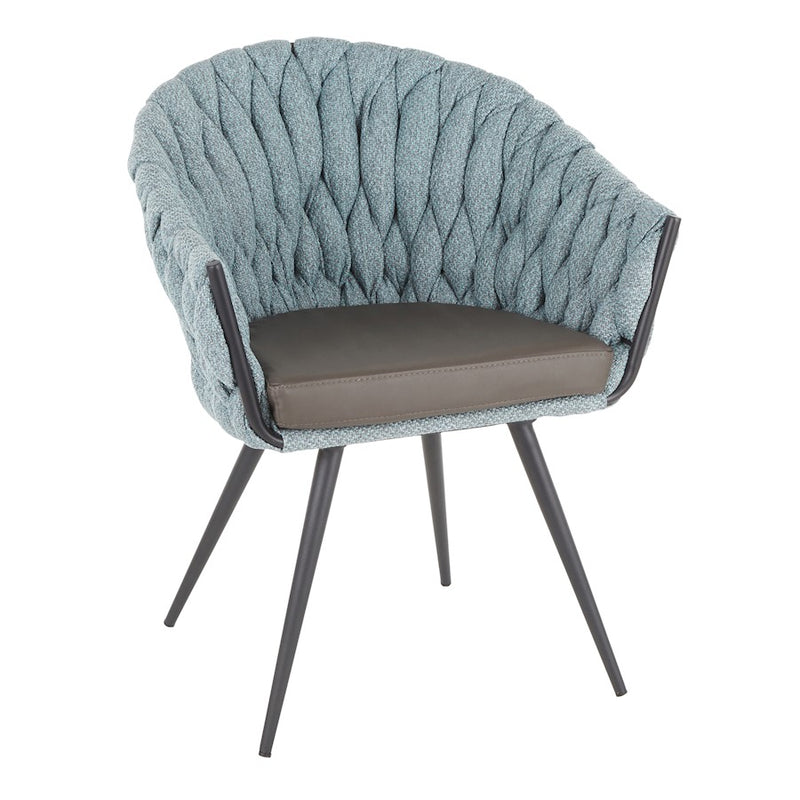 LumiSource Matisse Braided Dining Chair | Black Frame, Grey PU & Grey Fabric | Accent & Dining Seating | 22 x 25.25 x 31 in | Model CH-BRAIDMATBKGY