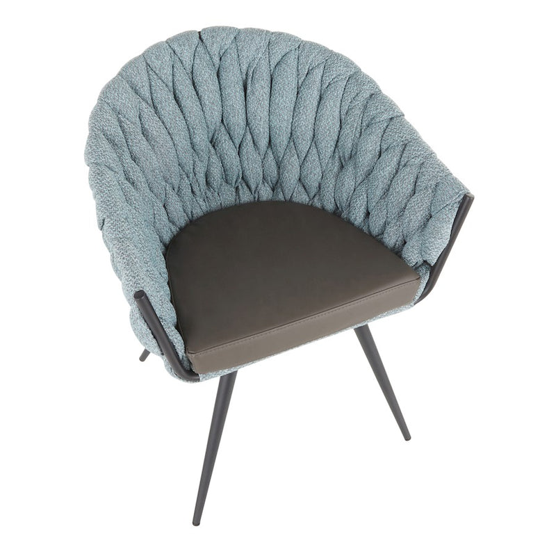 LumiSource Matisse Braided Dining Chair | Black Frame, Grey PU & Grey Fabric | Accent & Dining Seating | 22 x 25.25 x 31 in | Model CH-BRAIDMATBKGY