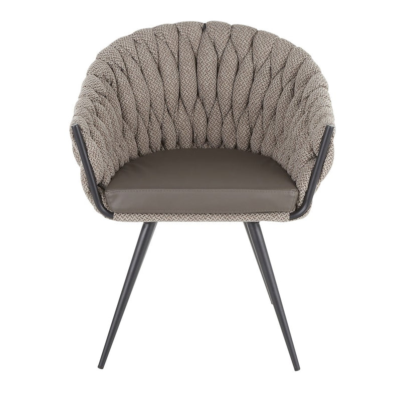 LumiSource Matisse Braided Dining Chair | Black Frame, Grey PU & Grey Fabric | Accent & Dining Seating | 22 x 25.25 x 31 in | Model CH-BRAIDMATBKGY