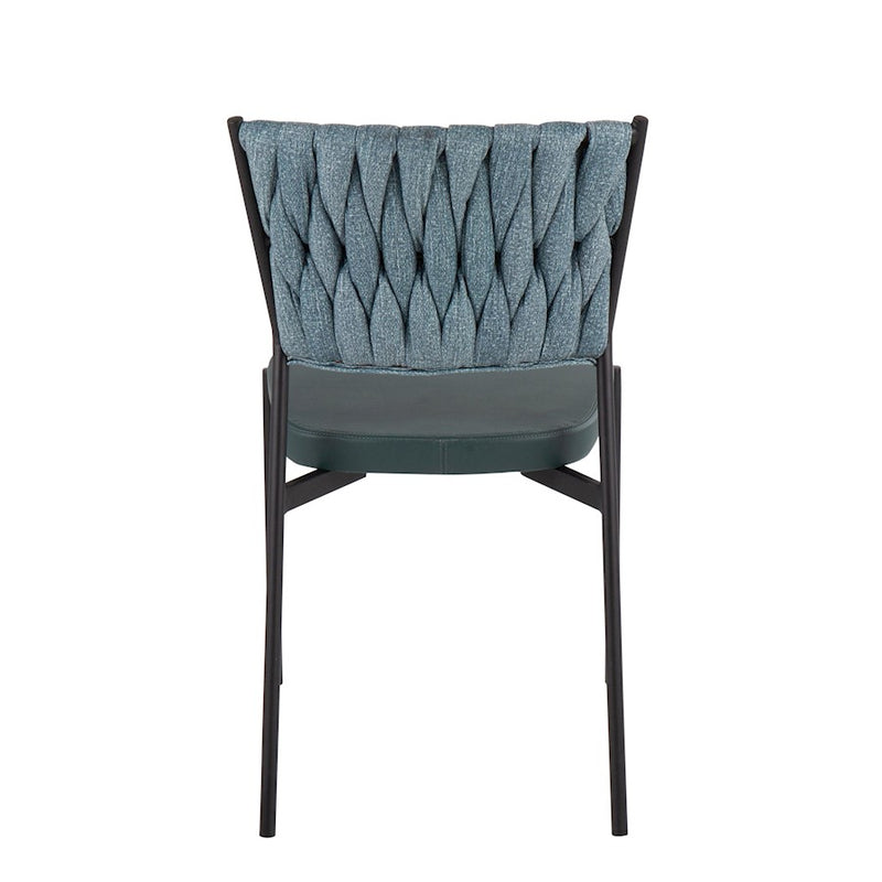 LumiSource Braided Tania Chair Set of 2 | Black Metal, Green PU & Sea Green Fabric | Dining & Accent Seating | Model CH-BRAIDTANIABKGN2