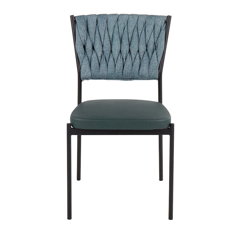 LumiSource Braided Tania Chair Set of 2 | Black Metal, Green PU & Sea Green Fabric | Dining & Accent Seating | Model CH-BRAIDTANIABKGN2