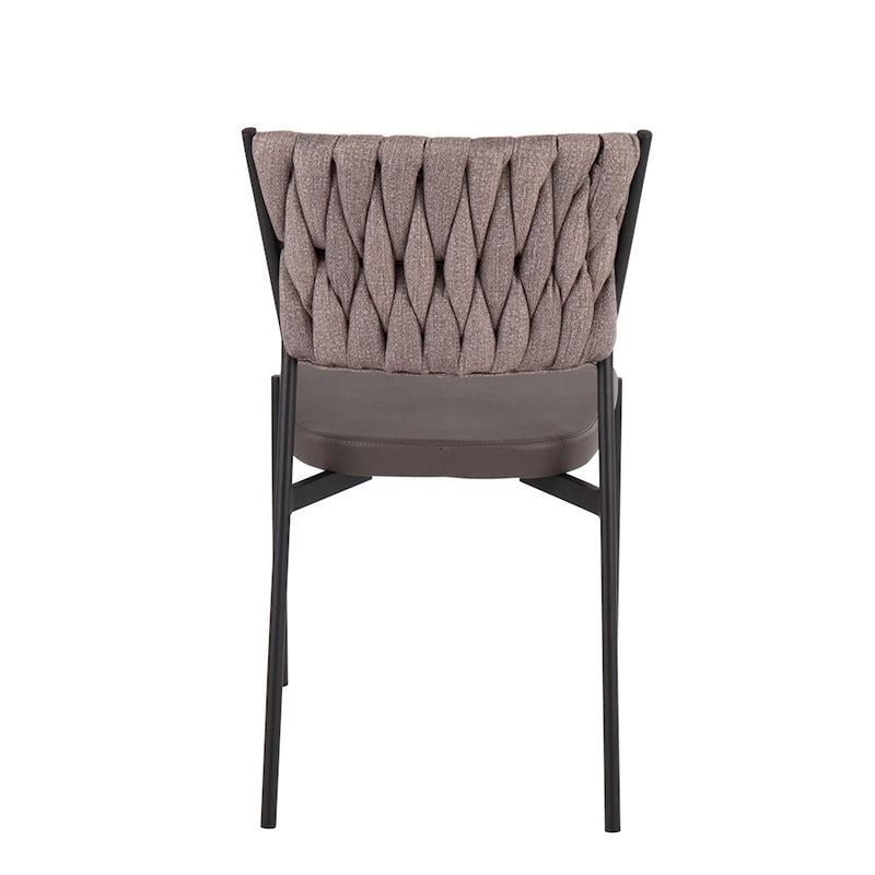 LumiSource Braided Tania Chair Set of 2 | Black Metal, Grey PU & Light Brown Fabric | Dining & Accent Seating | Model CH-BRAIDTANIABKGYLBN2