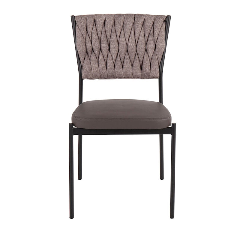 LumiSource Braided Tania Chair Set of 2 | Black Metal, Grey PU & Light Brown Fabric | Dining & Accent Seating | Model CH-BRAIDTANIABKGYLBN2