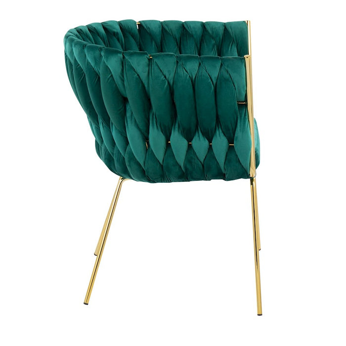 LumiSource Braided Renee Chair in Gold Metal/Green Velvet