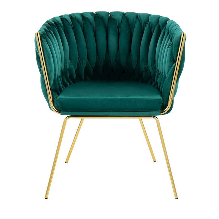 LumiSource Braided Renee Chair in Gold Metal/Green Velvet