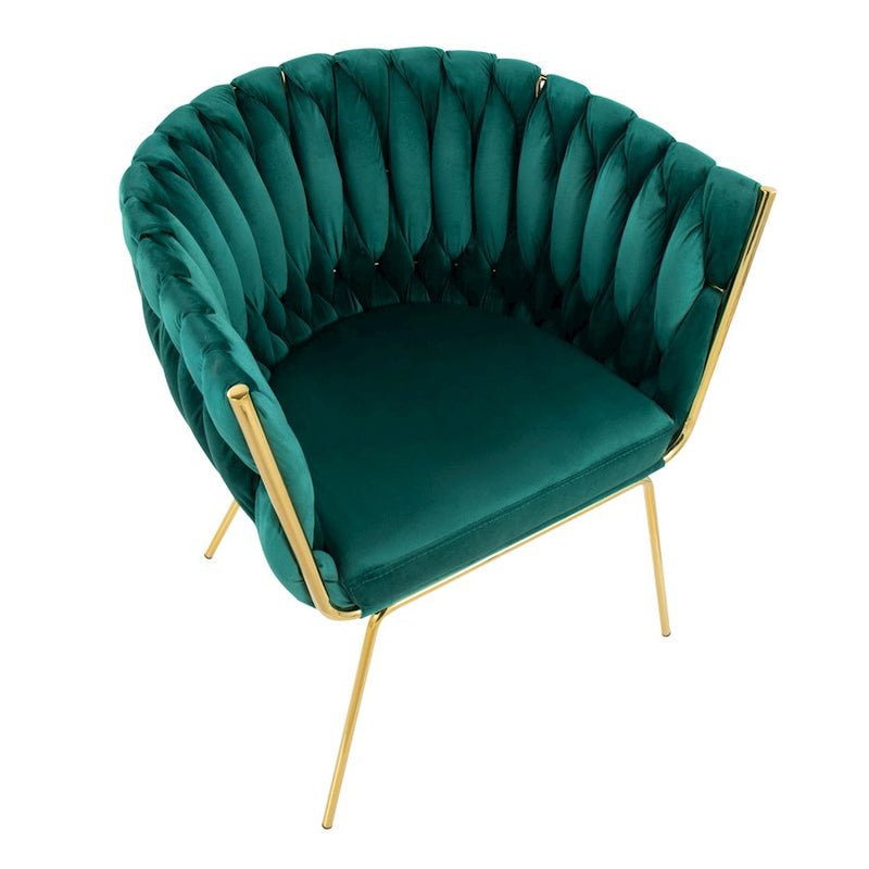 LumiSource Braided Renee Chair in Gold Metal/Green Velvet