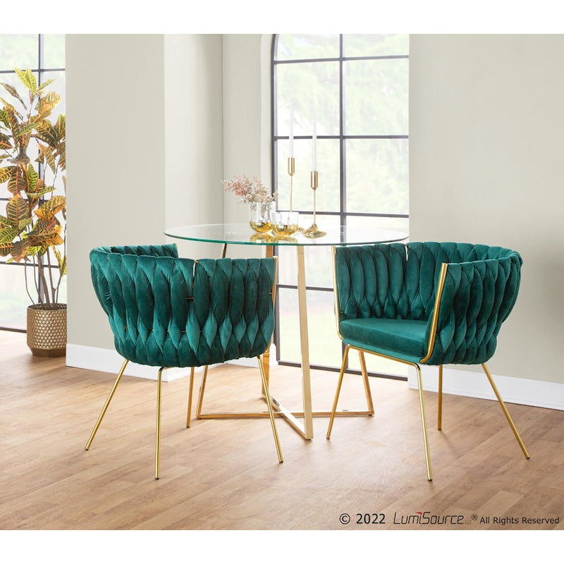 LumiSource Braided Renee Chair in Gold Metal/Green Velvet