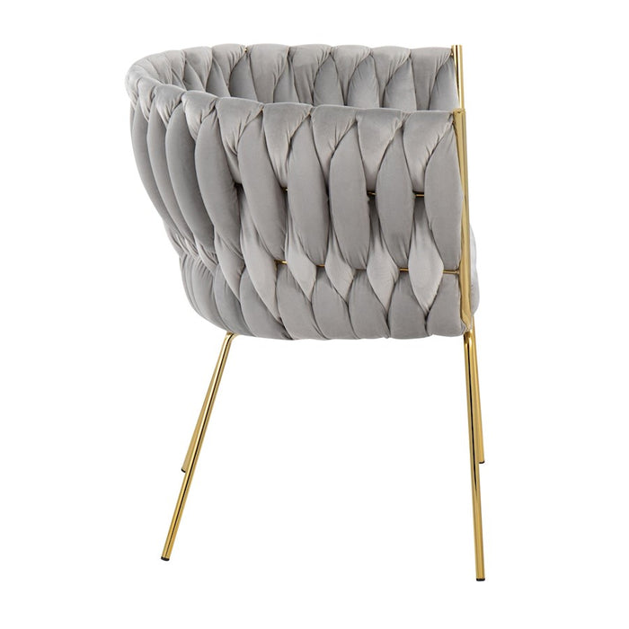 LumiSource Braided Renee Chair in Gold Metal/Silver Velvet