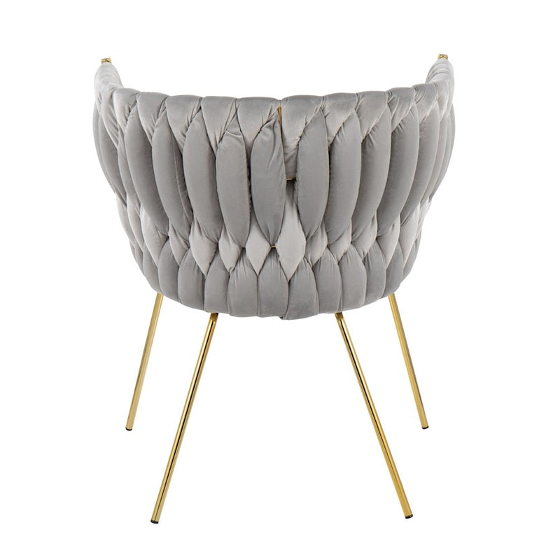 LumiSource Braided Renee Chair 22.5in W | Gold Metal and Silver Velvet Accent Chair | Living Room & Dining Seating | Model CH-BRDRENEEAUVSV