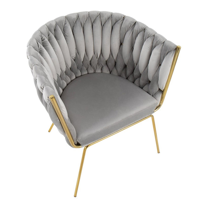 LumiSource Braided Renee Chair in Gold Metal/Silver Velvet