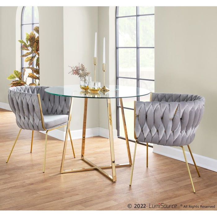 LumiSource Braided Renee Chair in Gold Metal/Silver Velvet