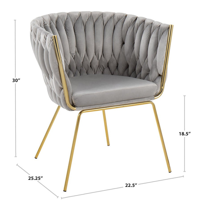 LumiSource Braided Renee Chair in Gold Metal/Silver Velvet