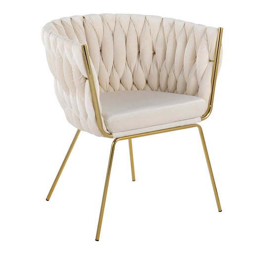 LumiSource Braided Renee Chair in Gold Metal/White Velvet - CH-BRDRENEEAUVW